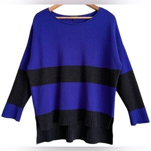 EILEEN FISHER Yak Wool Blend Preppy Oversized Colorblock Lightweight Sweater M